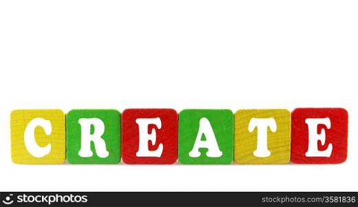 create - isolated text in wooden building blocks