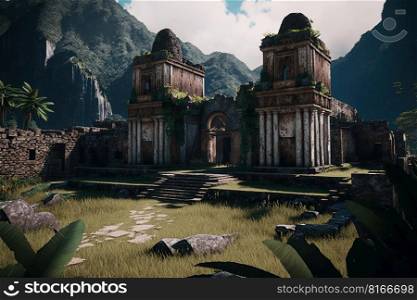 created by generative AI - Inca city ruins in mountains, old stone temples and houses in jungle