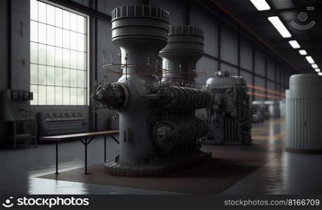 created by generative AI interior nuclear industry machinery room. 