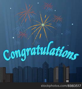 Created congratulations city with firework sky background, stock vector