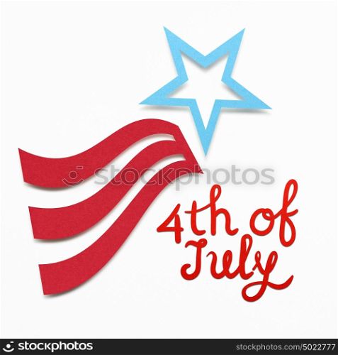 Creative 4th of July concept photo of stars and flags made of paper on white