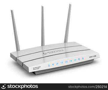 Creative abstract computer networking technology and PC web telecommunication business concept: 3D render illustration of modern white broadband internet router switch network modem isolated on white background