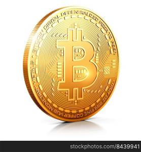 Creative abstract internet business ans stock exchange market trading concept  3D render illustration of golden bitcoin coin with cyrptocurrency or virtual blockchain gold crypto currency isolated on white background with reflection effect