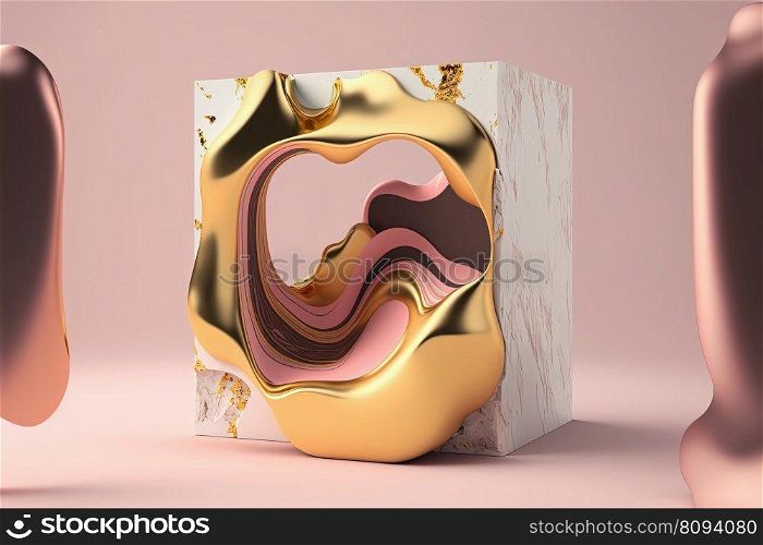 Creative abstract shape design in pink, white and gold color, melting form. 3D. Creative shape design in pink, white and gold color, abstract form. 3D
