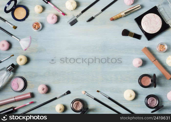creative arrangement cosmetics colored surface