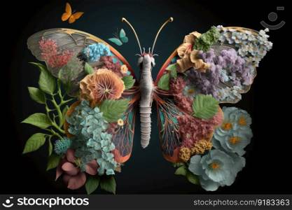 creative art project with lung made from flowers, butterfly and dragonfly, created with generative ai. creative art project with lung made from flowers, butterfly and dragonfly
