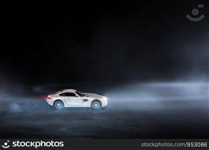Creative blurry outdoor asphalt background with mist light high speed