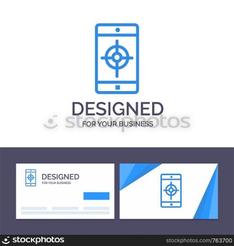 Creative Business Card and Logo template Application, Mobile, Mobile Application, Target Vector Illustration