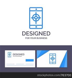Creative Business Card and Logo template Application, Mobile, Mobile Application, Target Vector Illustration
