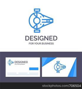 Creative Business Card and Logo template Cruiser, Fighter, Interceptor, Ship, Spacecraft Vector Illustration
