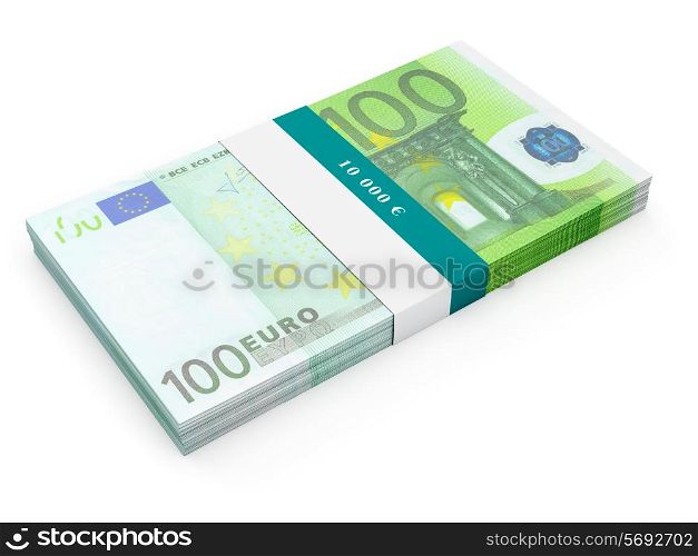 Creative business finance making money concept - bundle of hundred euro banknotes bills isolated on white background