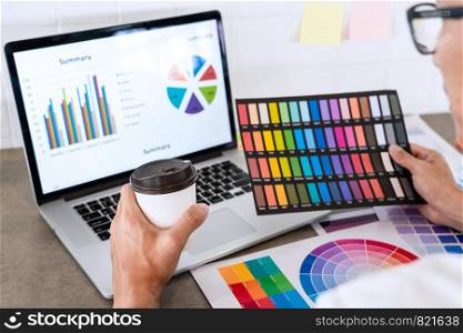 Creative businessman Graphic designer do his work at desk Consulting and business planning