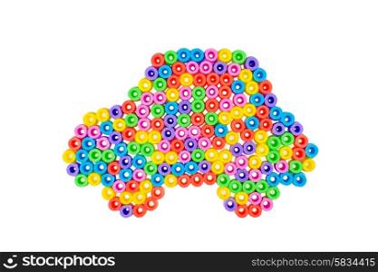 Creative car made out of colorful plastic pearls
