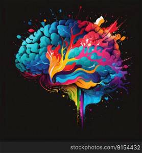 Creative colorful abstract human brain on a dark background. Generative AI