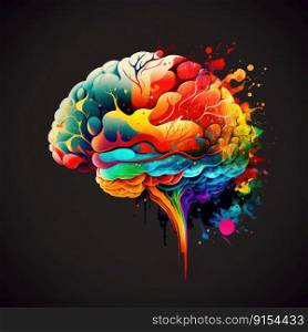 Creative colorful abstract human brain on a dark background. Generative AI
