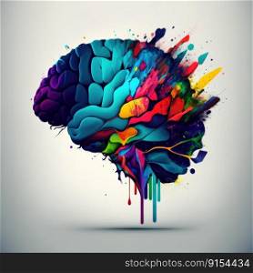 Creative colorful abstract human brain on a light background. Generative AI