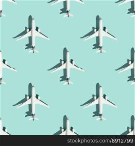 Creative composition made with white passenger plane on colorful background. Summer travel or vacation pattern. Flat lay, square composition