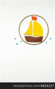 Creative concept photo of a boat made of paper on white background.