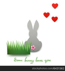 Creative concept photo of a bunny with hearts made of paper on white background.