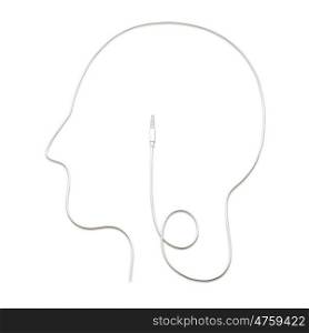 Creative concept photo of a head made of a cable with mini lack connector isolated on white.