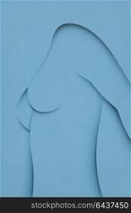 Creative concept photo of body made of paper on blue background.