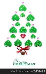 Creative concept photo of christmas tree with heart made of paper on white background.