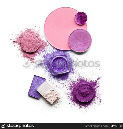 Creative concept photo of cosmetics swatches on white background.. Cosmetic swatch.