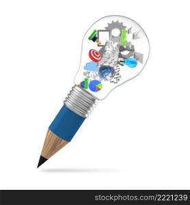 creative design business as pencil lightbulb 3d as business design concept