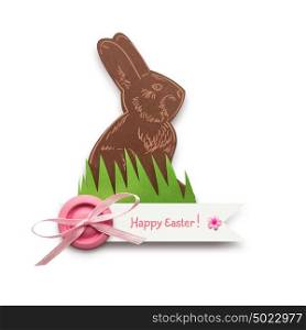 Creative easter concept photo of a rabbit on the grass made of paper on white background.