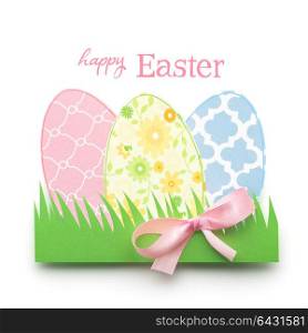 Creative easter concept photo of eggs made of paper on white background.
