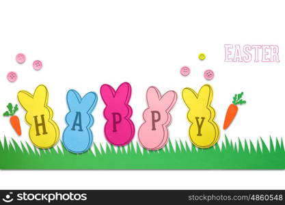 Creative easter concept photo of rabbits made of paper on white background.