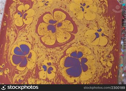 Creative ebru art background with  abstract paint.  Marbling texture floral patterns