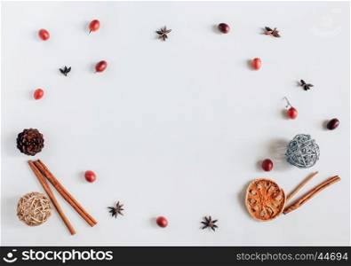 Creative flat lay of copy space with autumn ornaments on white background, top view
