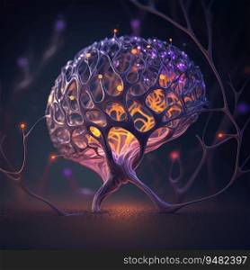 Creative futuristic brain with glowing neuron cells created by AI