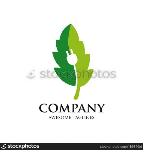 creative green energy Logo with sprout and electricity. Stylized Eco energy logo