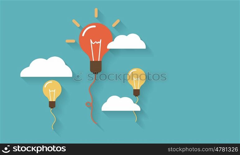 Creative idea and inspiration. Flat cloud and creative light bulb design on background for education