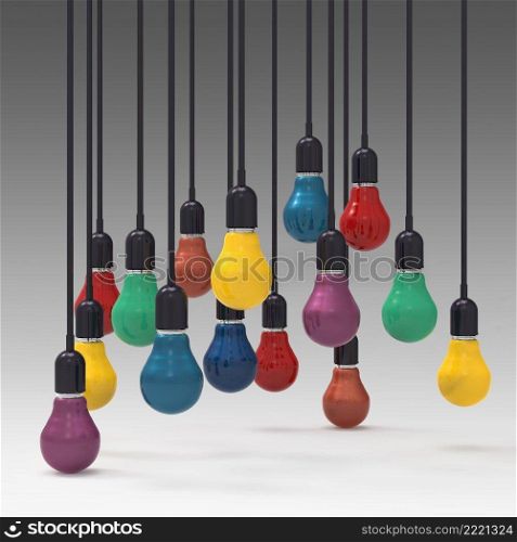 creative idea and leadership concept 3d colors light bulb