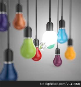 creative idea and leadership concept 3d colors light bulb