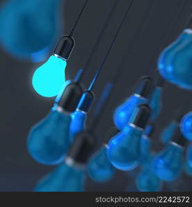creative idea and leadership concept light bulb on blue background