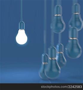 creative idea and leadership concept light bulb on blue background