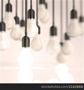 creative idea and leadership concept with growing 3d light bulb