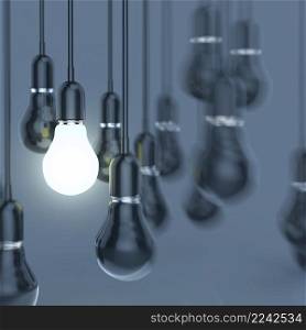 creative idea and leadership concept with growing 3d light bulb as concept