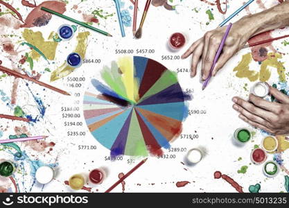 Creative idea for your business. Top view of hands drawing business creative concept with paints