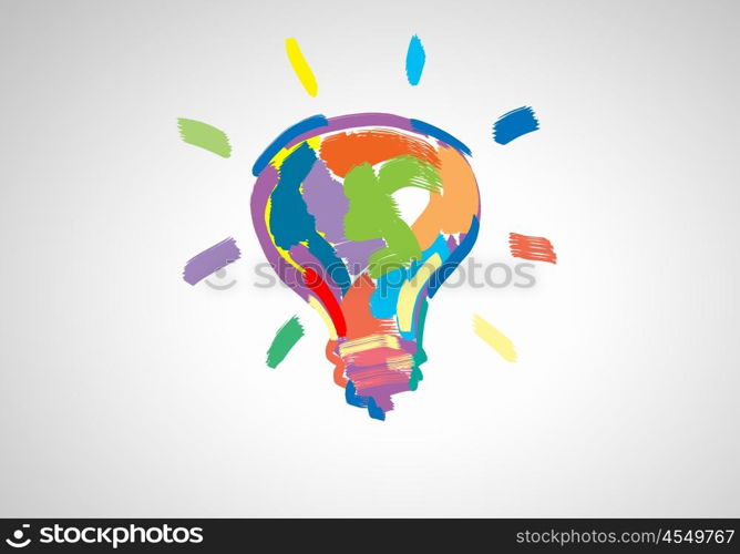 Creative ideas. Conceptual image with light bulb drawn in colors