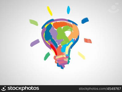 Creative ideas. Conceptual image with light bulb drawn in colors