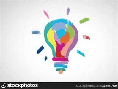 Creative ideas. Conceptual image with light bulb drawn in colors