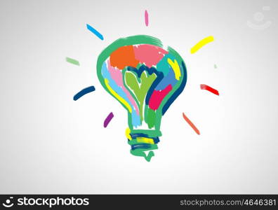 Creative ideas. Conceptual image with light bulb drawn in colors