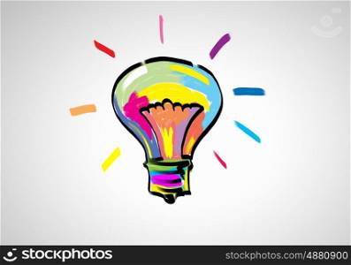 Creative ideas. Conceptual image with light bulb drawn in colors