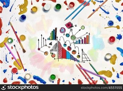 Creative ideas for your business. Colorful business sketches and painting creative concept
