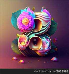 Creative illustration of number 8 with floral decoration for 8 march women&rsquo;s day celebration